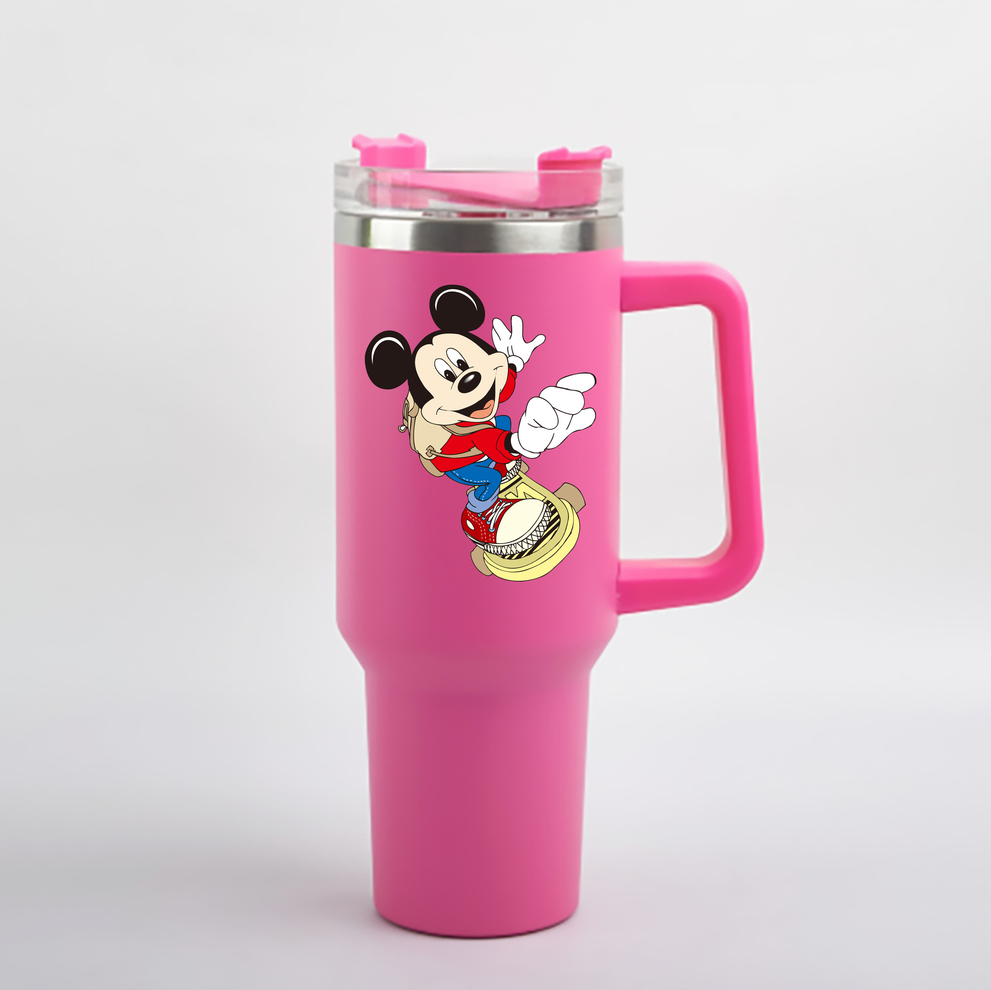 （画像用） ミッキーマウス Mickey Mouse 1200mL車用タンブラー - クリスタルステッカー（プラスチックストロー付き）